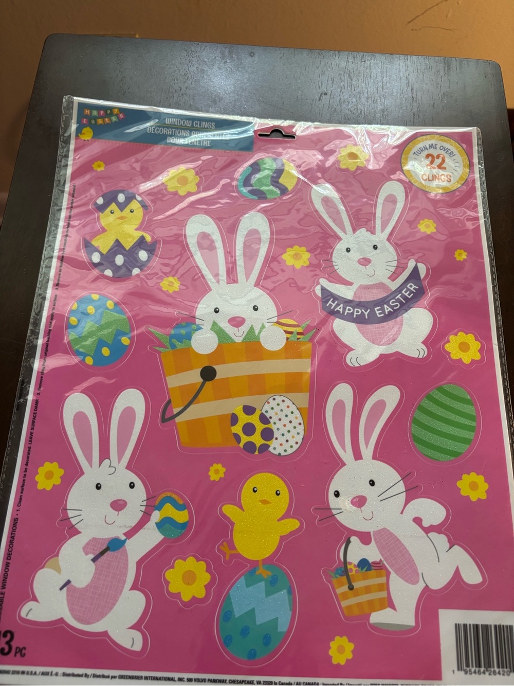 Easter Window Clings – 22 Piece Bunny, Egg & Chick Decorations - New